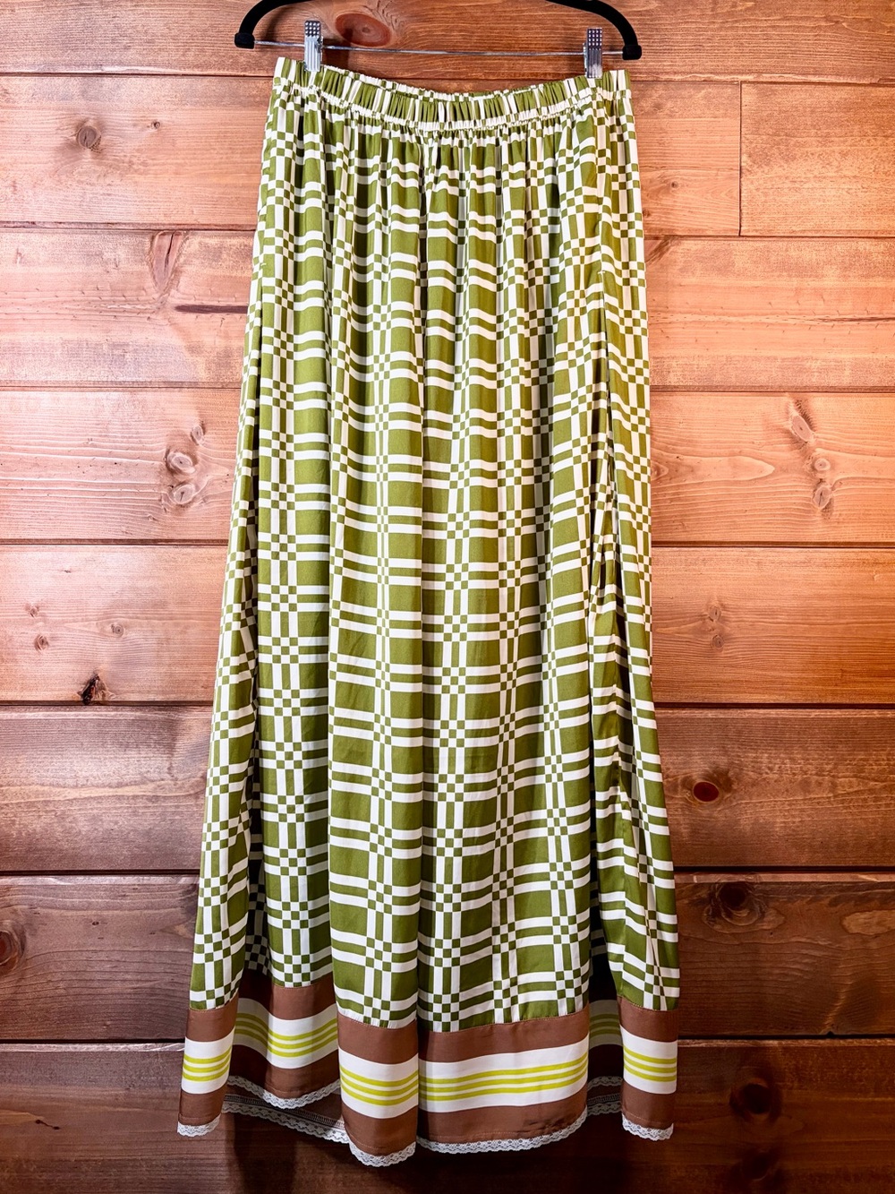 Women’s Olive Green Plaid Maxi Skirt